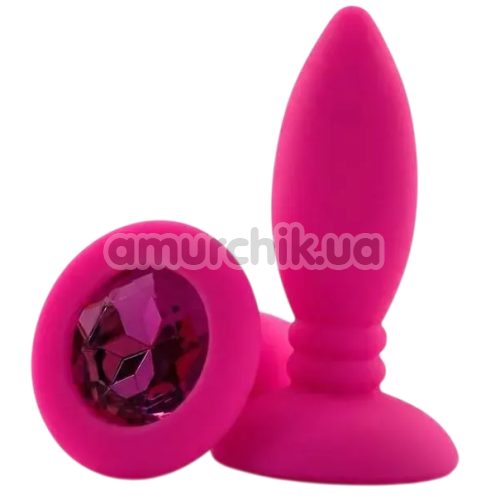 Анальная пробка с розовым кристаллом Alume Silicone Textured Teardrop Anal Plug XS, розовая
