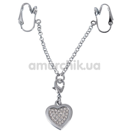 Затискачі для статевих губ Intimate Heart-Shaped Chain, срібні - Фото №1