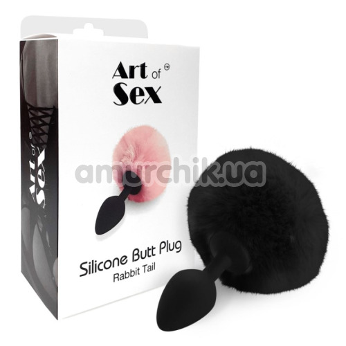 Анальна пробка з чорним хвостиком Art Of Sex Silicone Butt Plug Rabbit Tail M, чорна