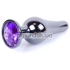 Анальная пробка с фиолетовым кристаллом Boss Series Exclusivity Jewellery Dark Silver Plug, серебряная - Фото №1