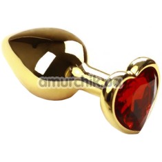 Анальна пробка з червоним кристалом SWAROVSKI Gold Heart Ruby, золота - Фото №1