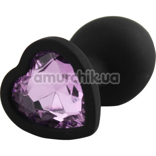 Анальная пробка со светло-розовым кристаллом Silicone Jewelled Butt Plug Heart Small, черная