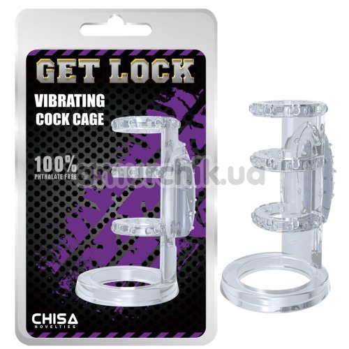 Насадка на пеніс з вібрацією Get Lock Vibrating Cock Cage, прозора