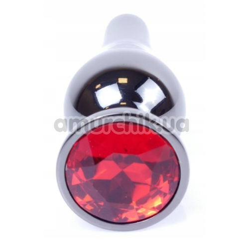 Анальная пробка с красным кристаллом Boss Series Exclusivity Jewellery Dark Silver Plug, серебряная