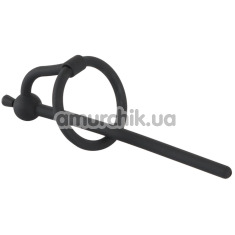 Уретральная вставка с кольцом для головки Penis Plug Piss Play With Glans Ring & Stopper, черная - Фото №1