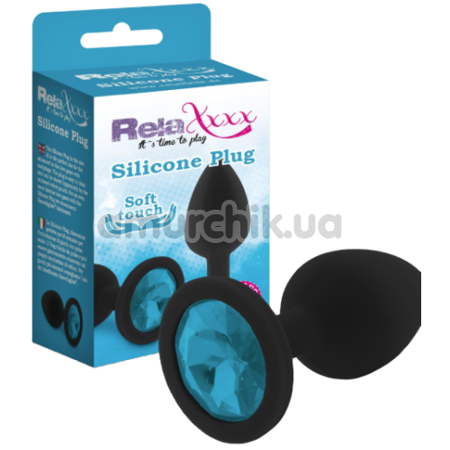 Анальная пробка с голубым кристаллом RelaXxxx Silicone Plug Medium, черная