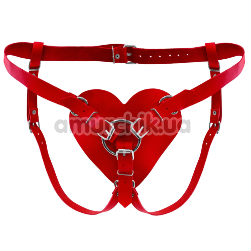 Трусики для страпона Feral Feelings Hearts Strap-On Belt Leather, червоні - Фото №1