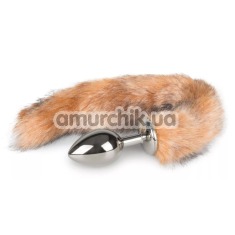 Анальная пробка с рыжим хвостиком Easy Toys Fox Tail Plug M, серебряная - Фото №1