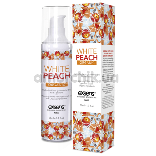 Масажне масло з зігріваючим ефектом Exsens Organic White Peach - білий персик, 50 мл