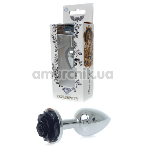 Анальная пробка с черной розочкой Exclusivity Jewellery Silver Rose Plug, серебряная