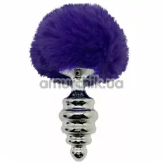 Анальна пробка з темно-фіолетовим хвостиком Alive Anal Pleasure Metal Anal Fluffy Twist Plug S, срібна - Фото №1