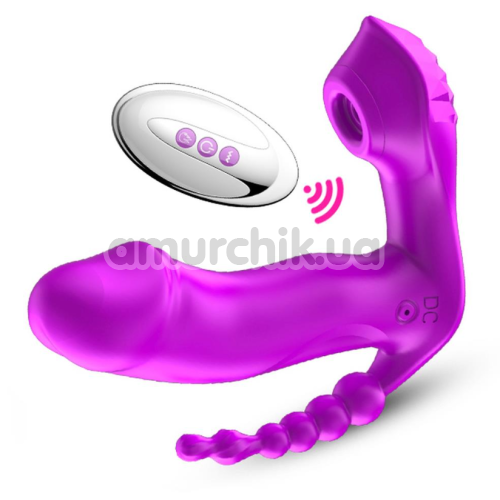 Анально-вагинально-клиторальный вибратор с подогревом Boss Series Foxshow, фиолетовый
