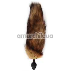 Анальна пробка з коричневим хвостом лисиці Fierce Euphoria Fuffy Anal Plug, чорна - Фото №1