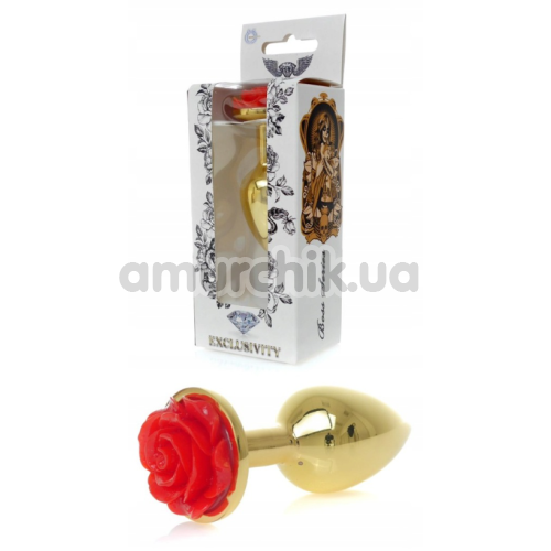Анальная пробка с красной розочкой Exclusivity Jewellery Gold Rose Plug, золотая