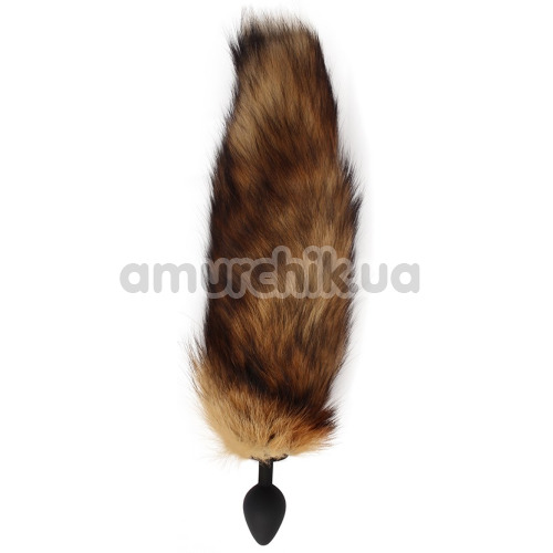 Анальная пробка с коричневым хвостом лисы Fierce Euphoria Fuffy Anal Plug, черная - Фото №1