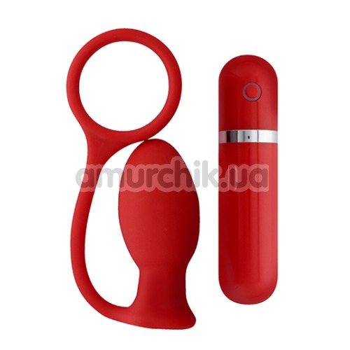 Анальная пробка с эрекционным кольцом с вибрацией Menz Stuff Ass Cork, 7.5 см красная - Фото №1