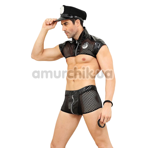 Костюм полицейского JSY Police 6607 чёрный: топ + трусы + фуражка + наручники - Фото №1