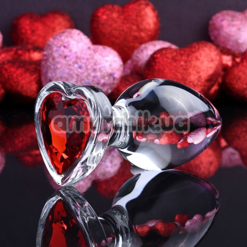 Анальна пробка з червоним кристалом Adam & Eve Red Heart Gem Glass Plug Large, прозора