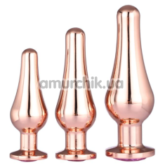Набор из 3 анальных пробок с розовым кристаллом Gleaming Love Pleasure Plug Set, розовый - Фото №1