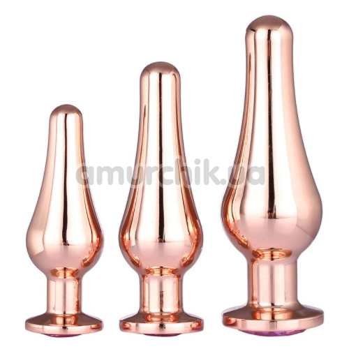 Набор из 3 анальных пробок с розовым кристаллом Gleaming Love Pleasure Plug Set, розовый - Фото №1