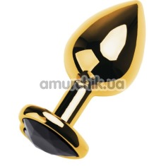 Анальная пробка с черным кристаллом Toyfa Metal Heart 717017-135, золотая - Фото №1