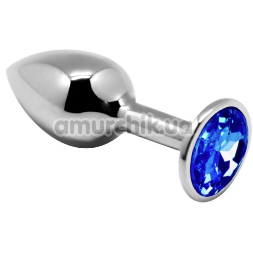 Анальная пробка с синим кристаллом Alive Anal Pleasure Mini Metal Butt Plug M, серебряная - Фото №1