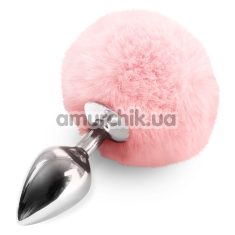 Анальная пробка с розовым хвостиком Art Of Sex Metal Butt Plug Rabbit Tail M, серебряная - Фото №1