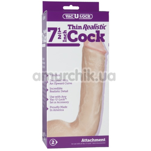 Фаллоимитатор Vac-U-Lock 7.5 Inch Thin Realistic Cock, телесный