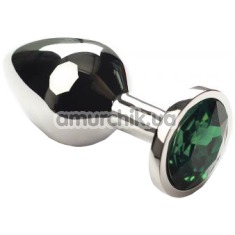 Анальная пробка с зеленым кристаллом SWAROVSKI Silver Emerald Middle, серебряная - Фото №1
