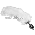 Анальна пробка c білим хвостом Metal Anal Tail Large, срібна - Фото №1