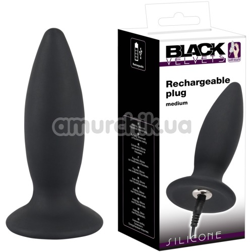 Анальная пробка с вибрацией Black Velvets Rechargeable Plug M, черная
