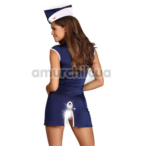 Костюм стюардессы Obsessive Stewardess синий: платье + трусики + пилотка