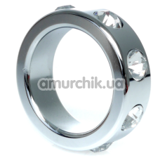 Ерекційне кільце з прозорими кристалами Boss Series Metal Ring Diamonds Small, срібне - Фото №1