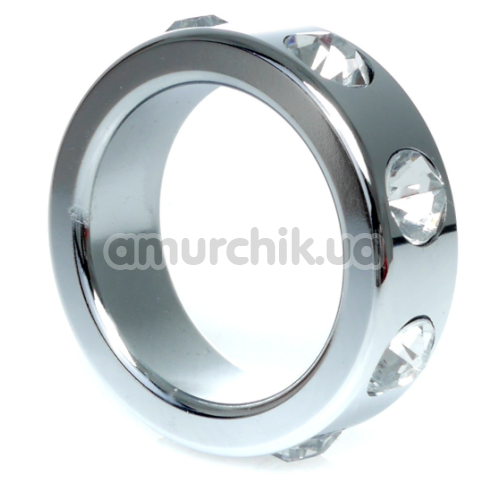 Эрекционное кольцо с прозрачными кристаллами Boss Series Metal Ring Diamonds Small, серебряное - Фото №1