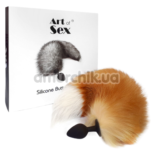 Анальна пробка з рудим хвостиком Art Of Sex Silicone Butt Plug Foxy Fox M, чорна