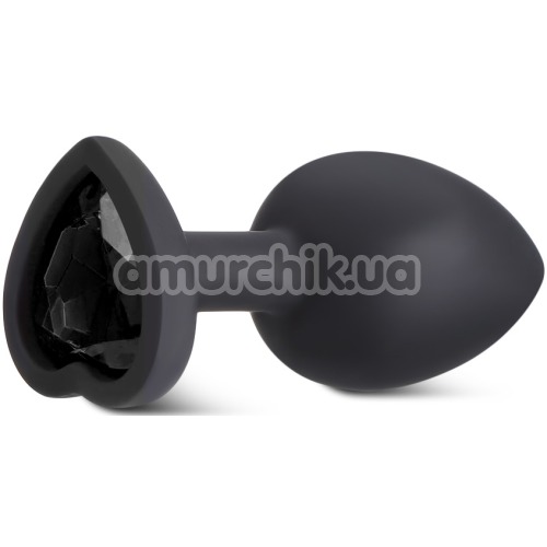 Анальная пробка с чёрным кристаллом Silicone Jewelled Butt Plug Heart Small, черная