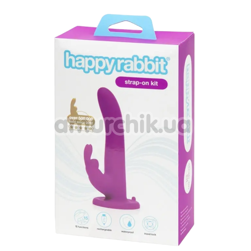 Страпон з вібрацією Happy Rabbit Strap-On Kit, фіолетовий