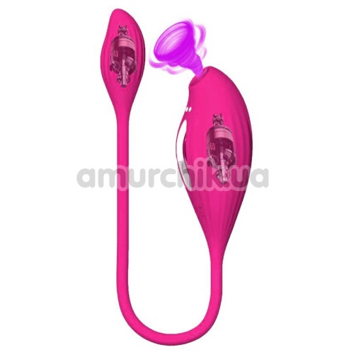 Симулятор орального секса с виброяйцом 2 in 1 Clit Sucker Massager PL-VR293, розовый