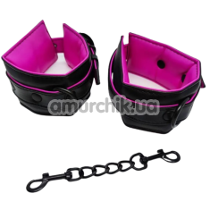 Фіксатори для рук DS Fetish Handcuffs With Chain, чорно-рожеві - Фото №1