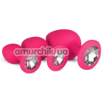 Набір анальних пробок з прозорими кристалами Luxe Bling Plugs Trainer Kit, рожевий - Фото №1
