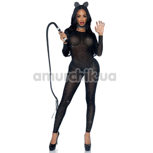 Комбінезон Leg Avenue Sheer Rhinestone Long Sleeve Catsuit, чорний