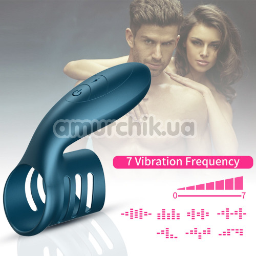 Насадка на пенис с вибрацией Foxshow Wibrator Silicone Ring USB 7 Function, синяя