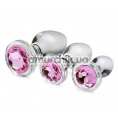 Набор анальных пробок с розовым кристаллом Booty Sparks Pink Gem Glass Anal Plug Set, прозрачный - Фото №1
