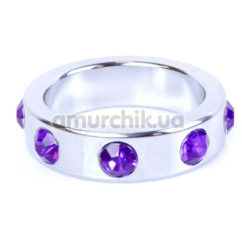 Эрекционное кольцо с фиолетовыми кристаллами Boss Series Metal Ring Diamonds Large, серебряное