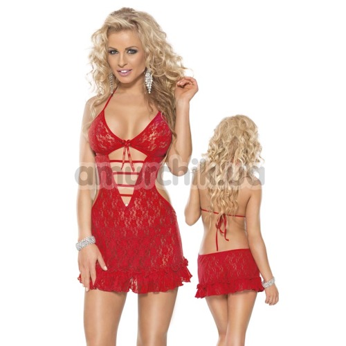 Комплект Mini Dress & String красный: комбинация + трусики-стринги (модель 6575)