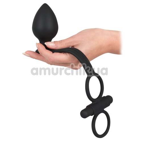 Віброкільце з анальної пробкою Black Velvets Vibrating Rings and Plug, чорне