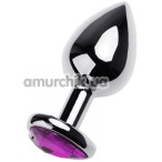 Анальная пробка с фиолетовым кристаллом Toyfa Metal Heart 717015-4, серебряная - Фото №1
