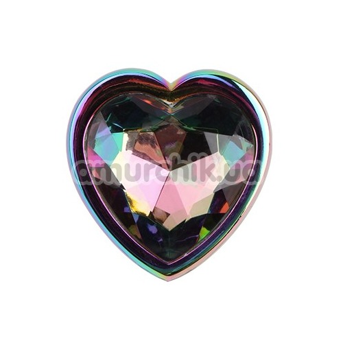 Анальная пробка с радужным кристаллом Rainbow Heart Butt Plug, радужная