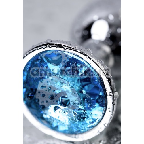 Анальная пробка с голубым кристаллом Toyfa Metal 717001-14, серебряная 