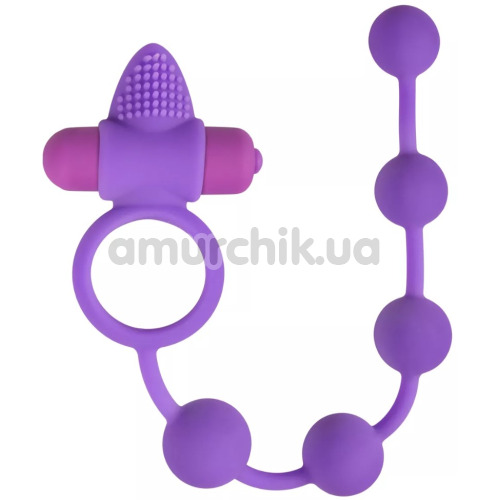 Виброкольцо для члена с анальной цепочкой Easy Toys Triple Pleasure, фиолетовое - Фото №1